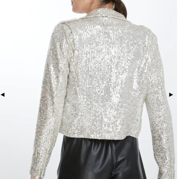 NEW COVETED GENERATION LOVE ROBIN SEQUIN MOTO JACKET-SILVER- XL--SOLD - Picture 7 of 7